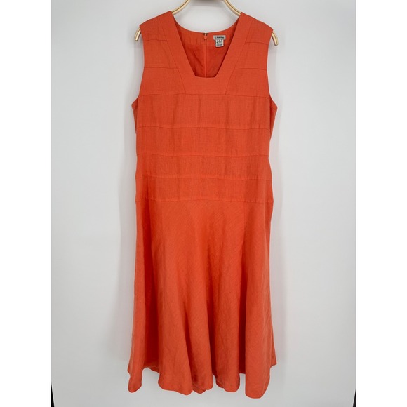 J. Peterman 1911 Linen Dress Size 16 Orange Fit Flare Midi Cottagecore Retro - Picture 3 of 11